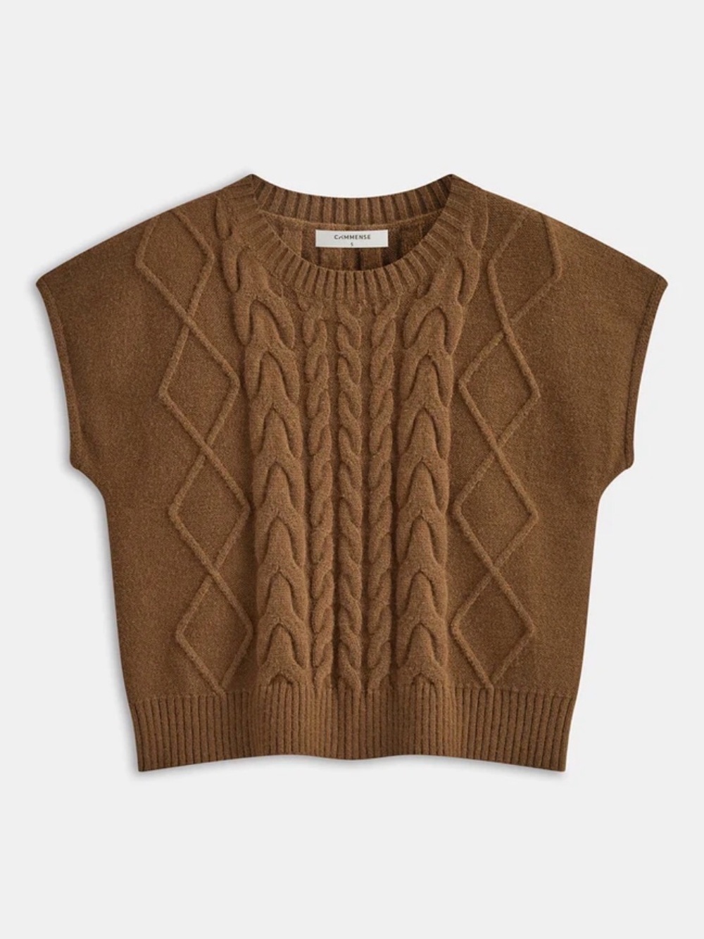 Commense Brown Cable-Knit Sleeveless Vest
